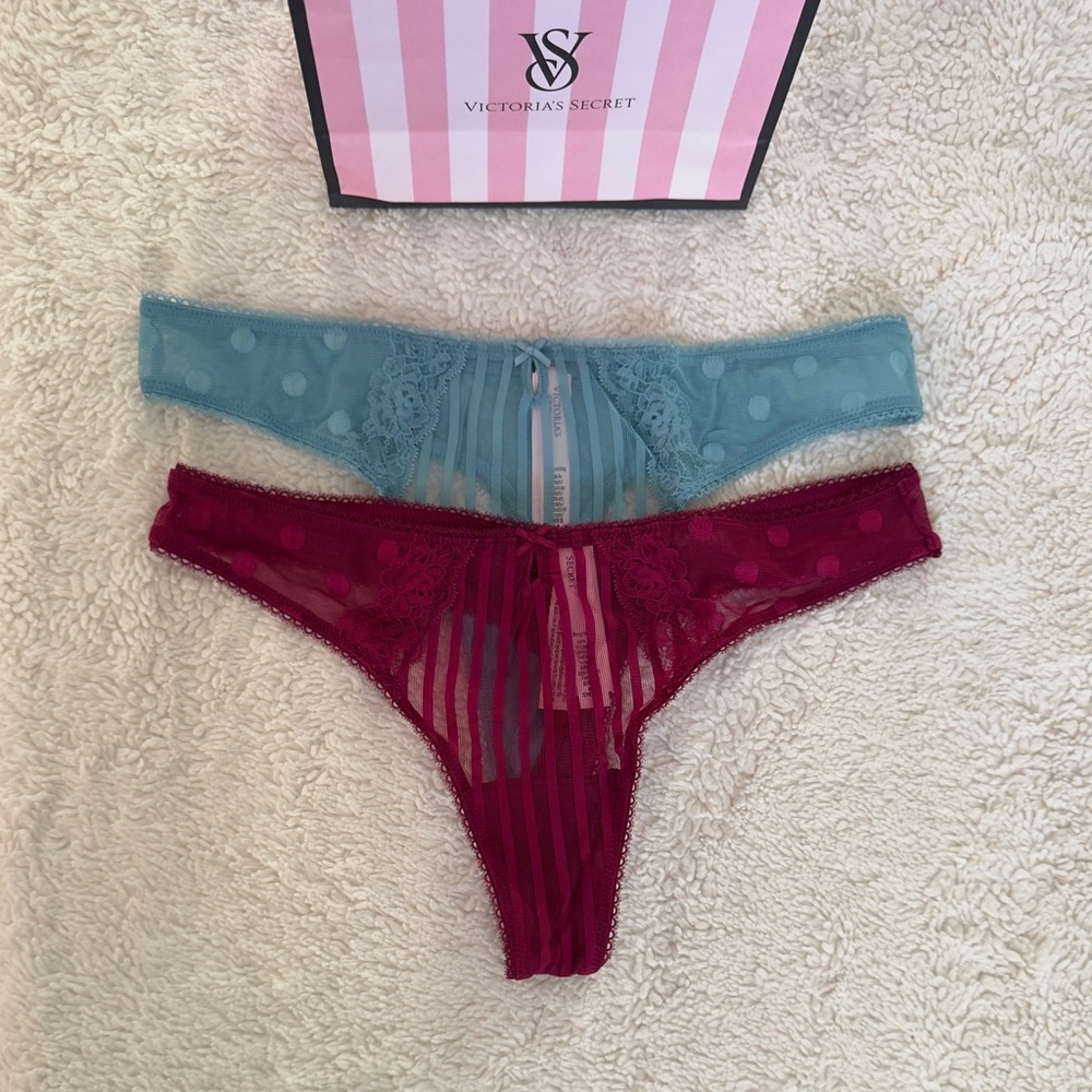 NWT Victoria’s Secret The Lacie Sheer Heritage Thong Panty Duo Size M